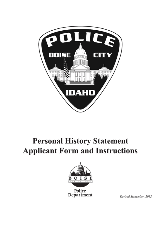 Police Department Personal History Statement Form Printable pdf