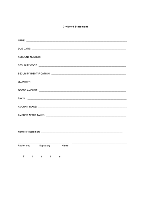 Fillable Dividend Statement Form Printable pdf