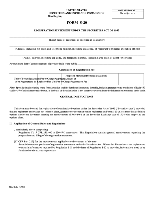 Form S-20 - Registration Statement Under The Securities Act Of 1933 Printable pdf