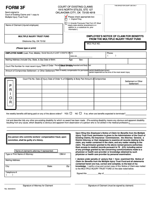 Fillable Form 3f - Employee