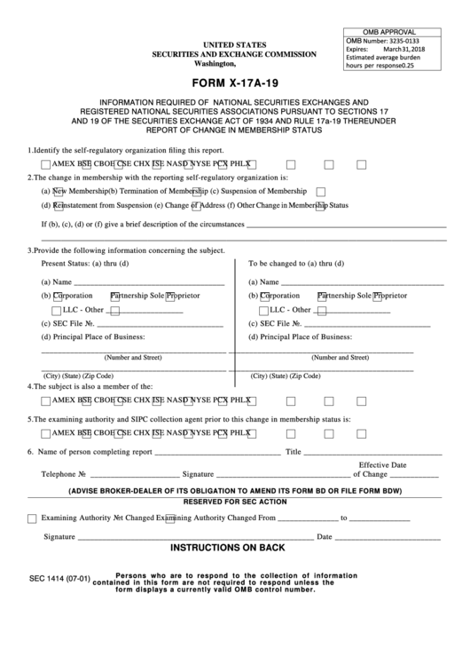 Fillable Form X-17a-19 - Information Required Of National Securities Exchanges Printable pdf