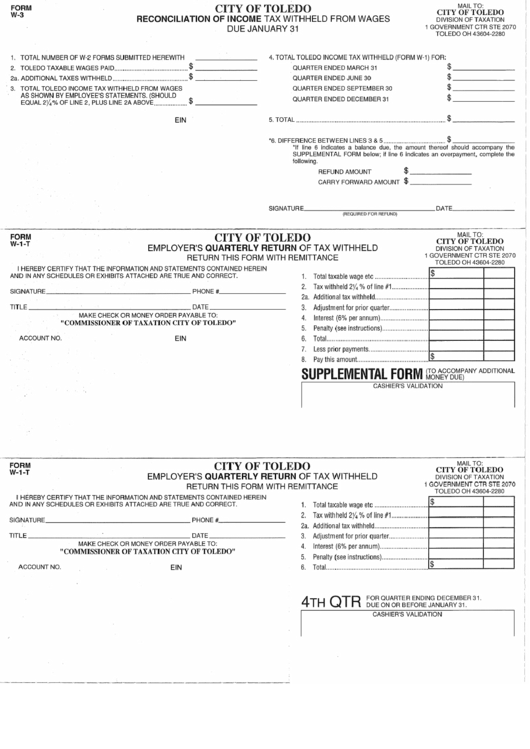 Fillable Form W-3-Reconciliation Of Income Tax Withheld From Wages Printable pdf