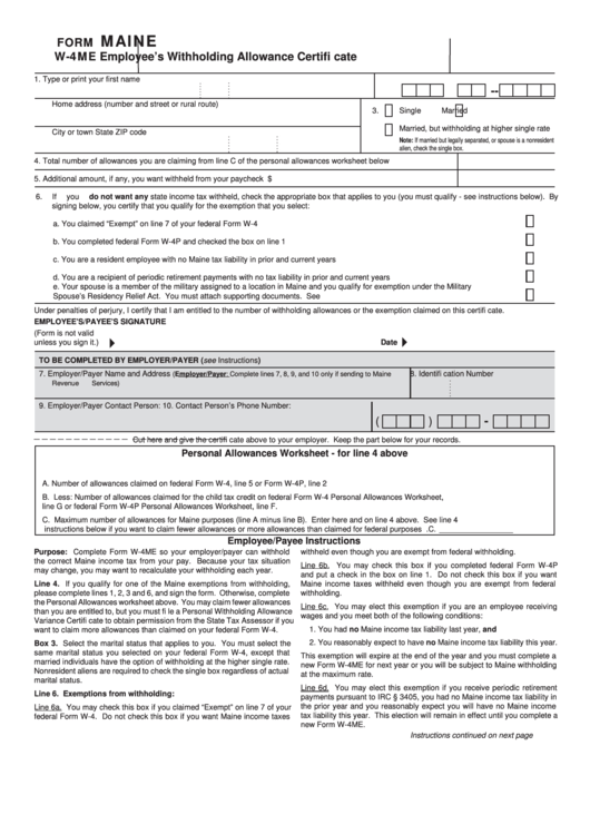 Form W-4me - Employee's Withholding Allowance Certificate Form