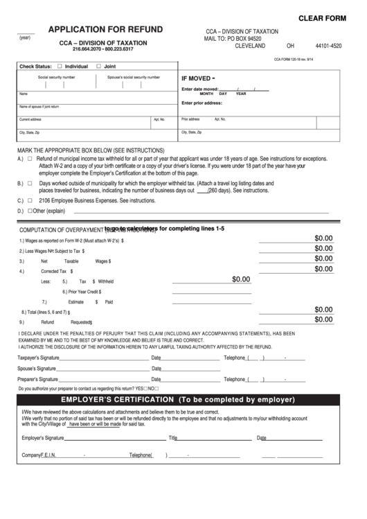 Cca Form 120-18 - Application For Refund