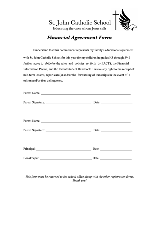 Financial Agreement Form-St. John Catholic School Printable pdf