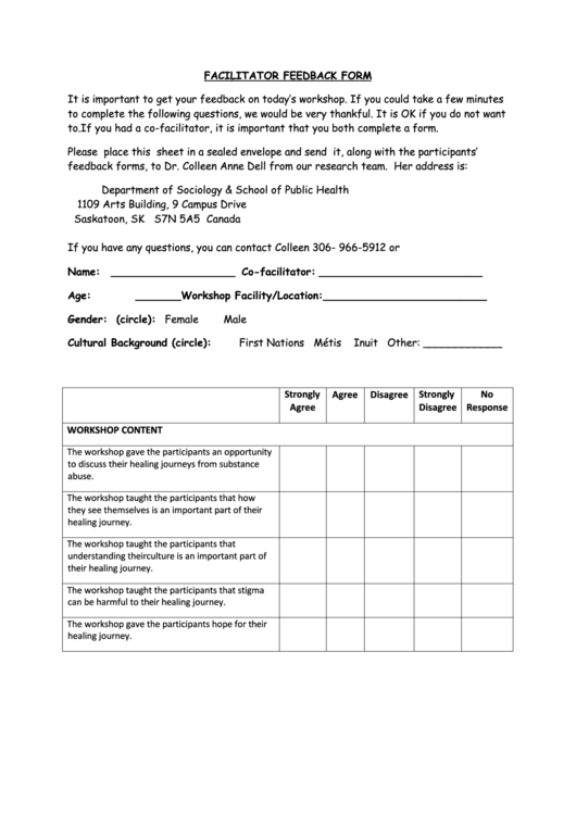Evaluation Form Facilitator-Addiction Research Chair Printable pdf