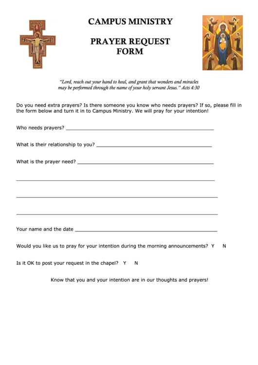 Campus Ministry-Prayer Request Form Printable pdf