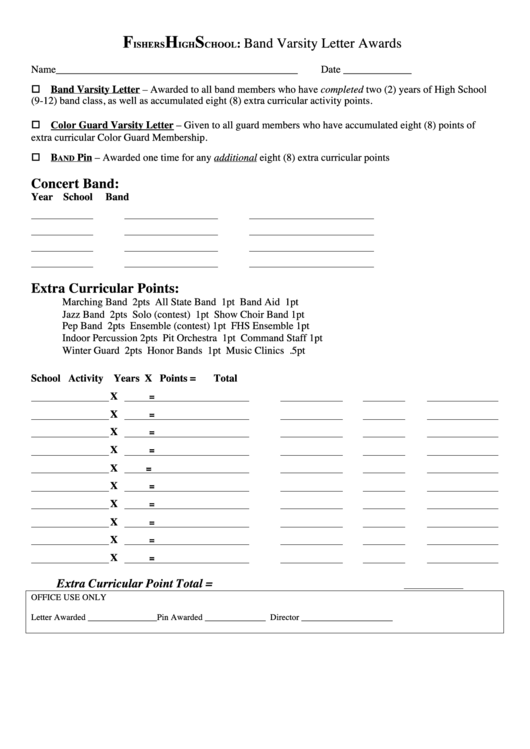 Award Nomination Form-Fishers High School Band Printable pdf