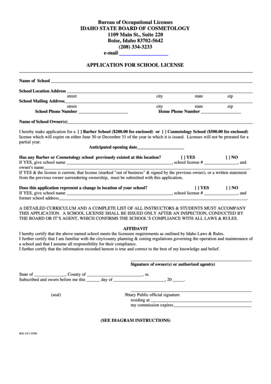 Form Cc1 - Application For School License March 2000 Printable pdf