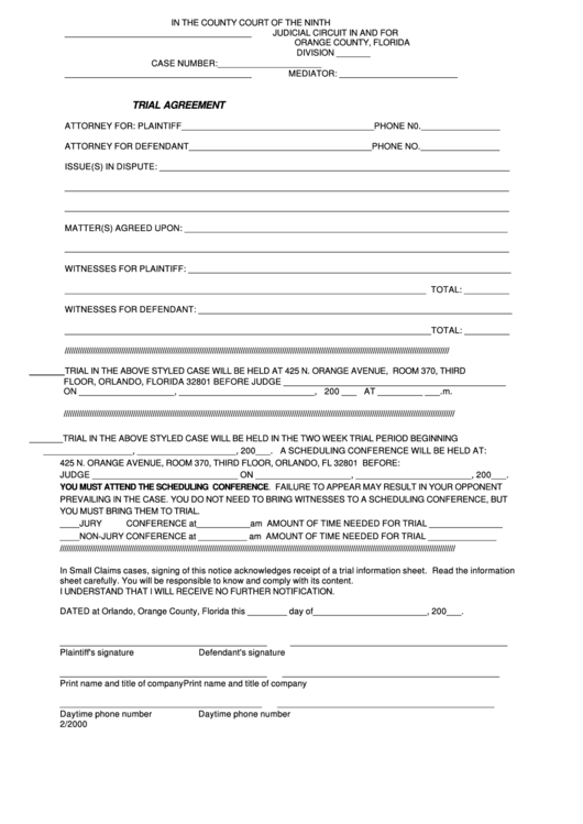 Trial Agreement Form Printable pdf