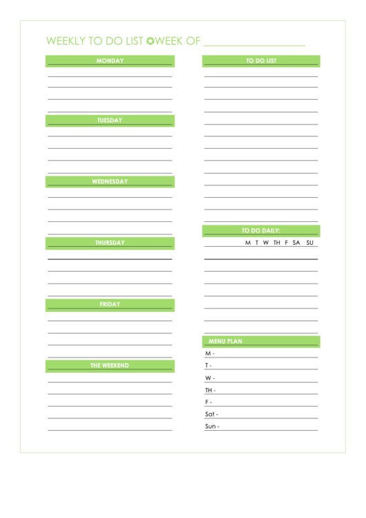 Weekly To Do List Template Printable pdf