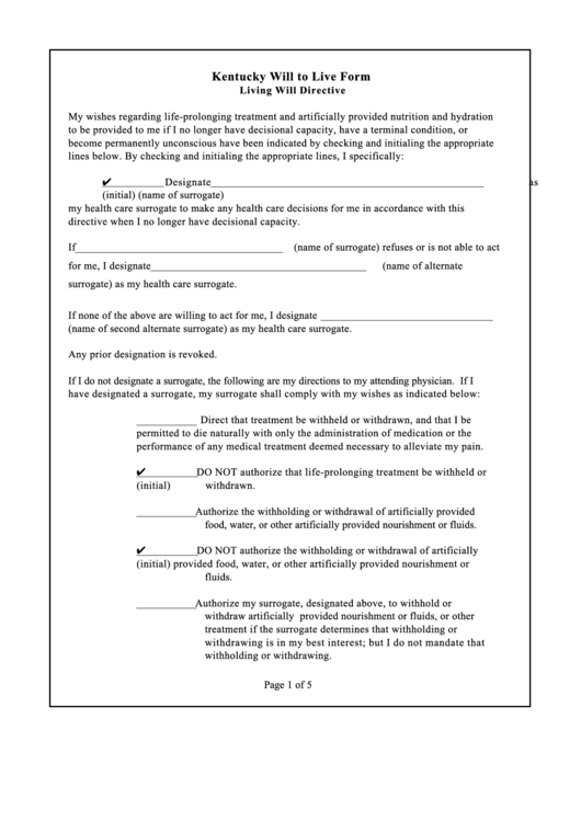 Free Printable Living Will Form Kentucky