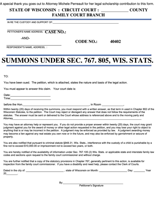 Fillable Form : P1 - Wisconsin Summons, Petition Forms Printable pdf