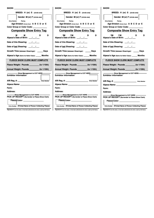 Fillable Composite Entry Tag Form Printable pdf