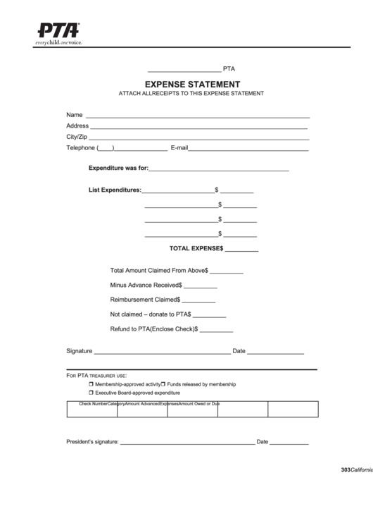 Expense Statement Template Printable pdf