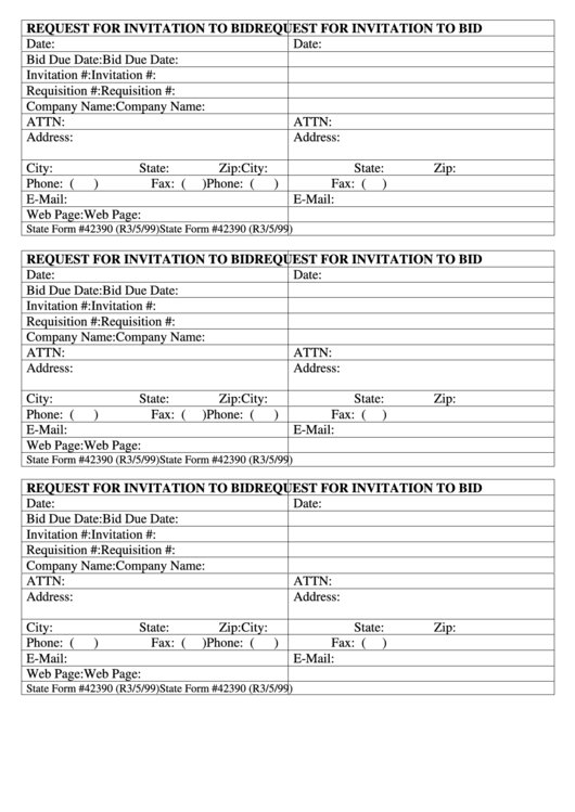 Fillable Form 42390 - Request For Invitation To Bid 1999 Printable pdf