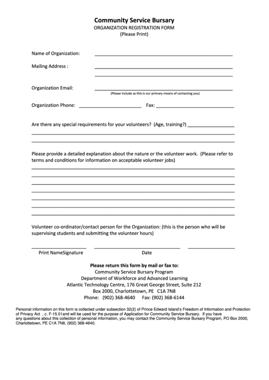 Community Service Bursary Organization Registration Form Printable pdf