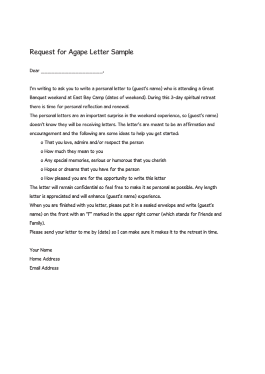 Request For Agape Letter Sample Form Printable pdf