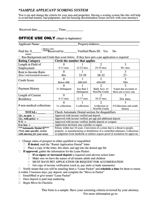 Sample Form Of Applicant Scoring System Printable pdf