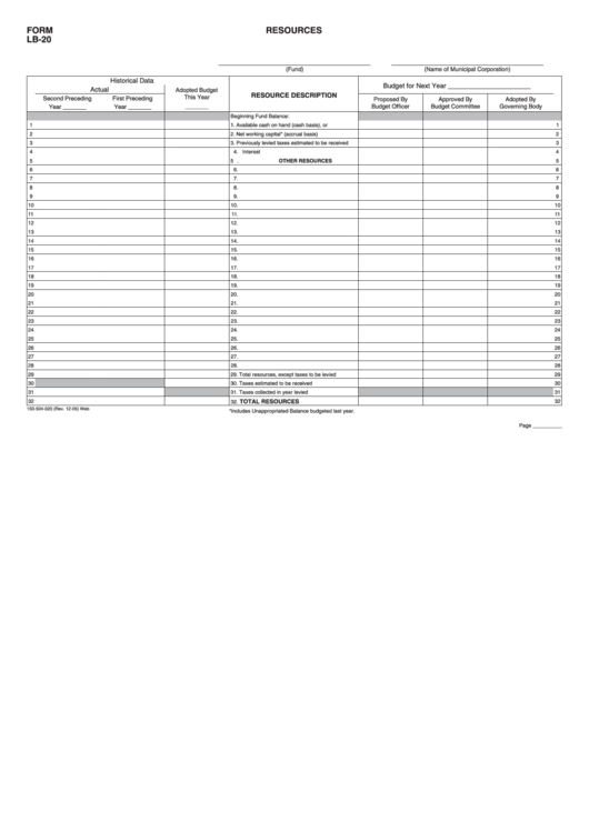 Fillable Form Lb-20 - Resources Printable pdf