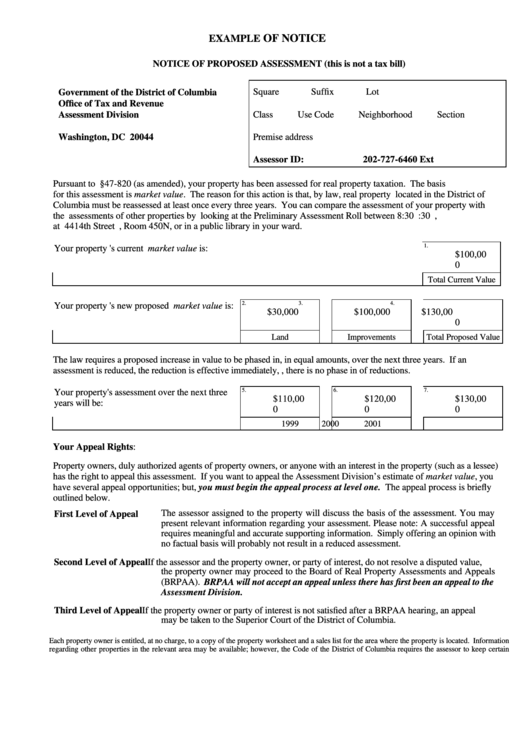 Fillable Example Of Notice-Notice Of Proposed Assessment Form Printable pdf