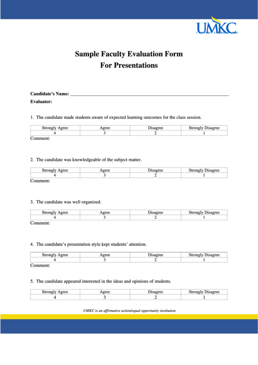 Sample Faculty Evaluation Form For Presentations Printable pdf