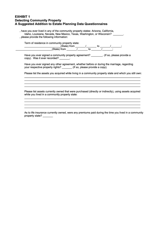 Detecting Community Property Form - A Suggested Addition To Estate Planning Data Questionnaires Printable pdf