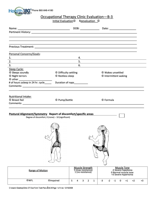 Occupational Therapy Clinic Evaluation Form B-3 Printable pdf