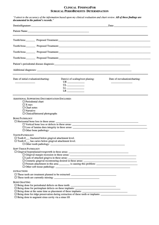 Clinical Findings For Surgical Perio Benefits Determination Form Printable pdf