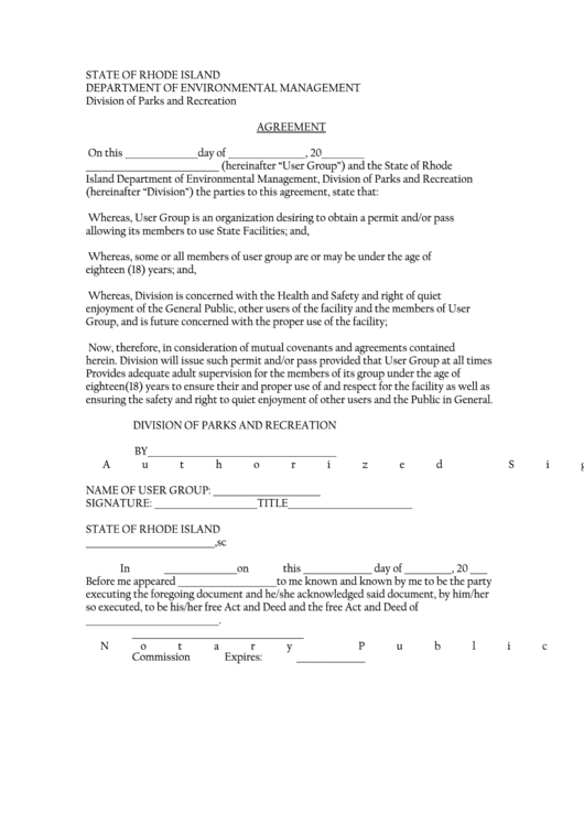 Agreement Template - Rhode Island Department Of Environmental Management Printable pdf