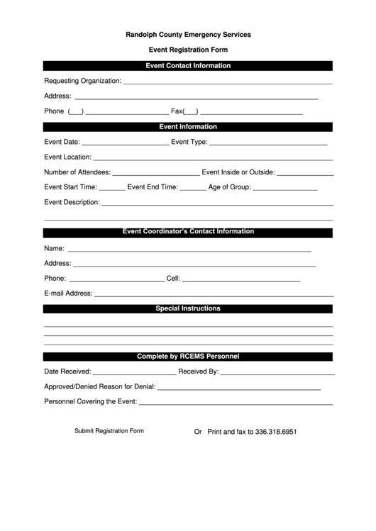 Fillable Ems Event Registration Form Printable pdf