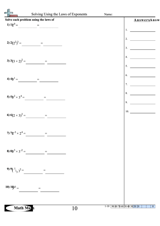 Solving Using The Laws Of Exponents Sheet Printable pdf