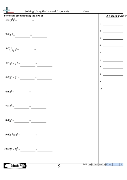 Solving Using The Laws Of Exponents Sheet Printable pdf