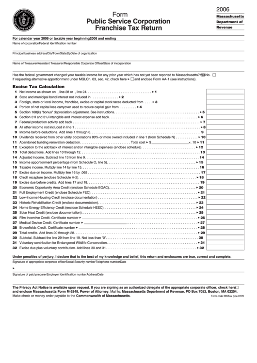 Form P.s.1 - Public Service Corporation Franchise Tax Return - 2006 Printable pdf