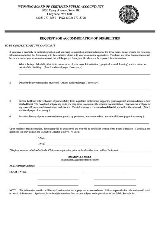 Request For Accommodation Of Disabilities Form