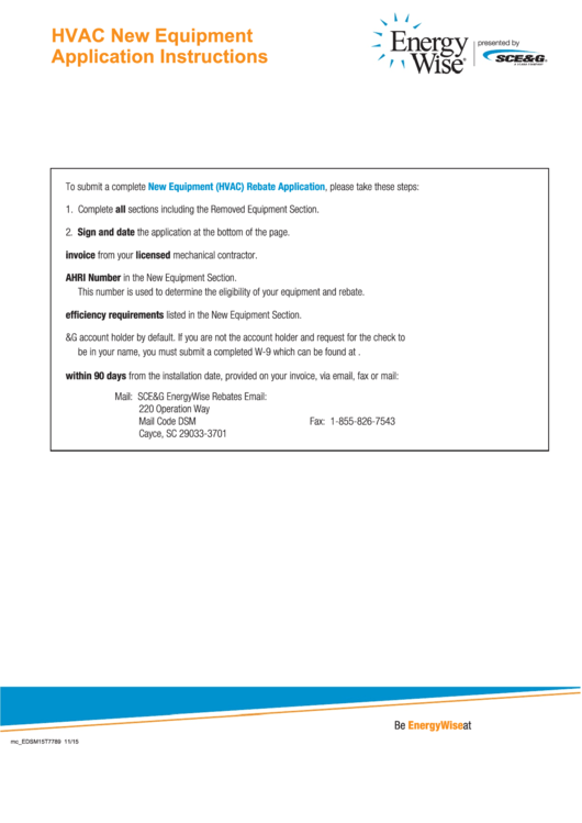 Hvac New Equipment Application Instructions Sheet Printable pdf
