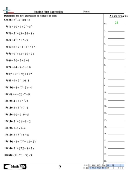 Finding First Expression Worksheet Printable pdf