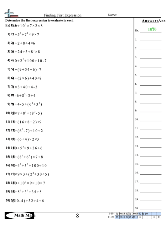 Finding First Expression Worksheet Printable pdf