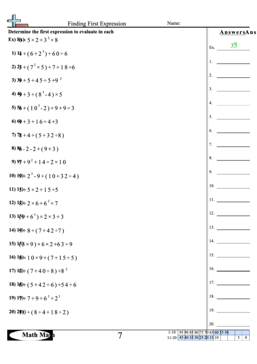 Finding First Expression Worksheet Printable pdf