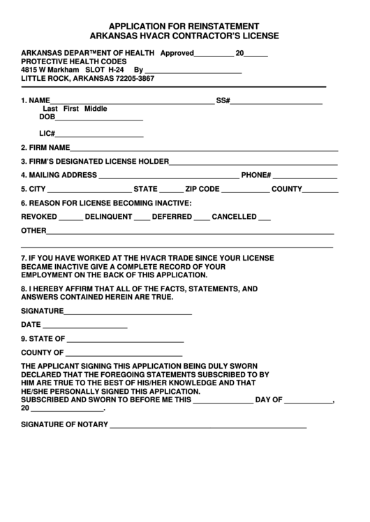 Application For Reinstatement Form Printable pdf