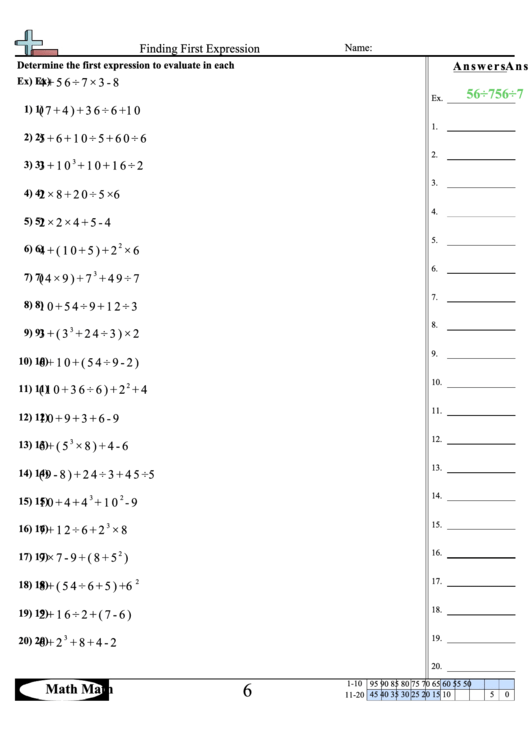 Finding First Expression Worksheet Printable pdf