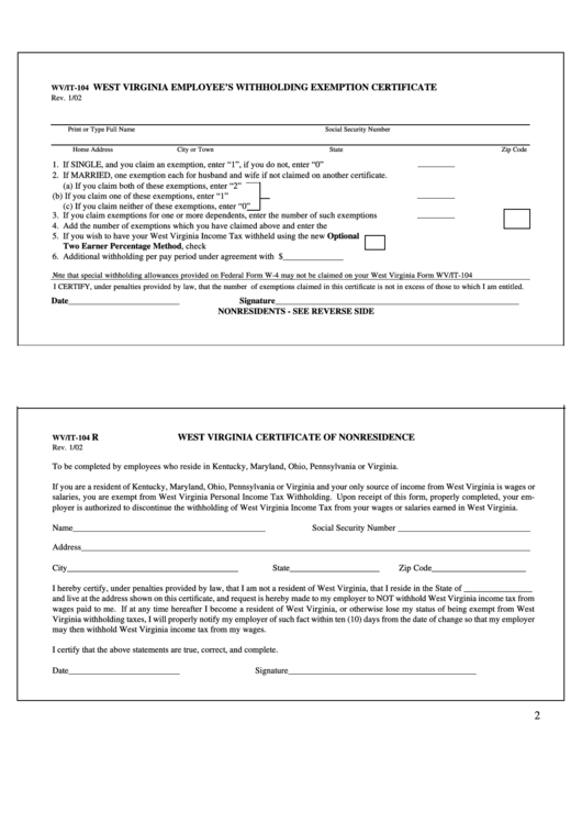 Fillable Form Wv/it-104 - West Virginia Employee