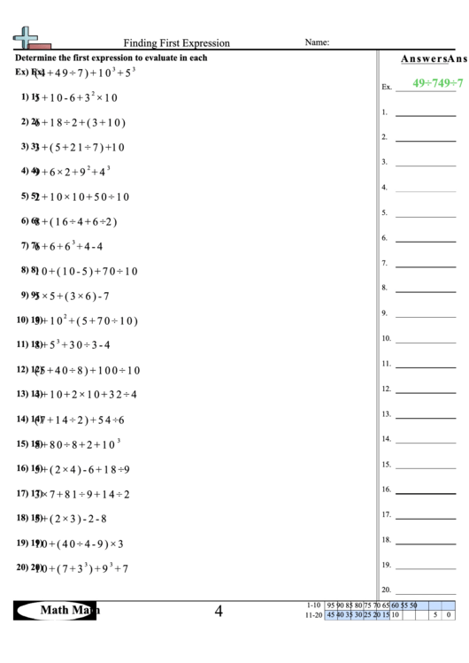 Finding First Expression Worksheet Printable pdf