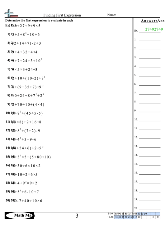 Finding First Expression Worksheet Printable pdf