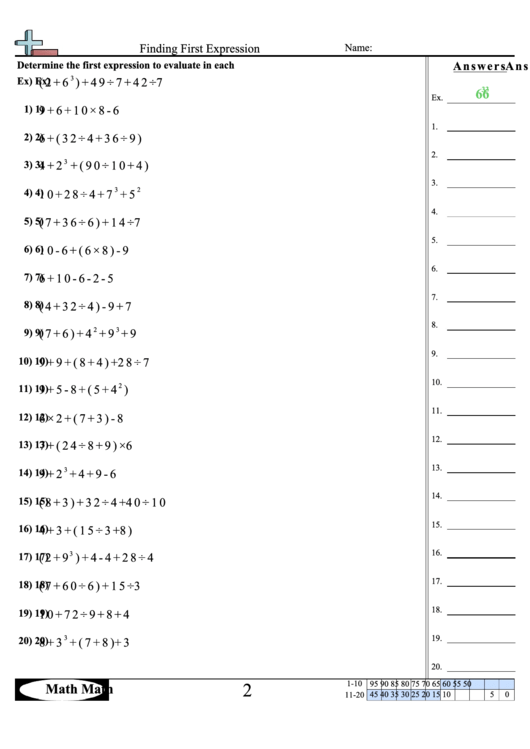 Finding First Expression Worksheet Printable pdf