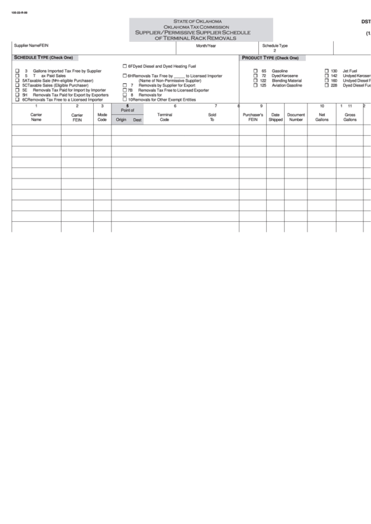 Form 105-22 Oklahoma Tax Commission Supplier/permissive Supplier Schedule Of Terminal Rack Removals Printable pdf