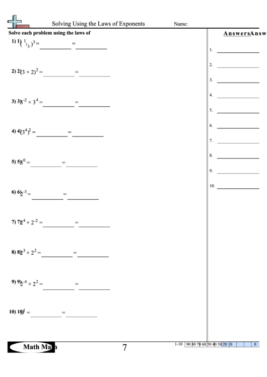 Solving Using The Laws Of Exponents Worksheet Printable pdf