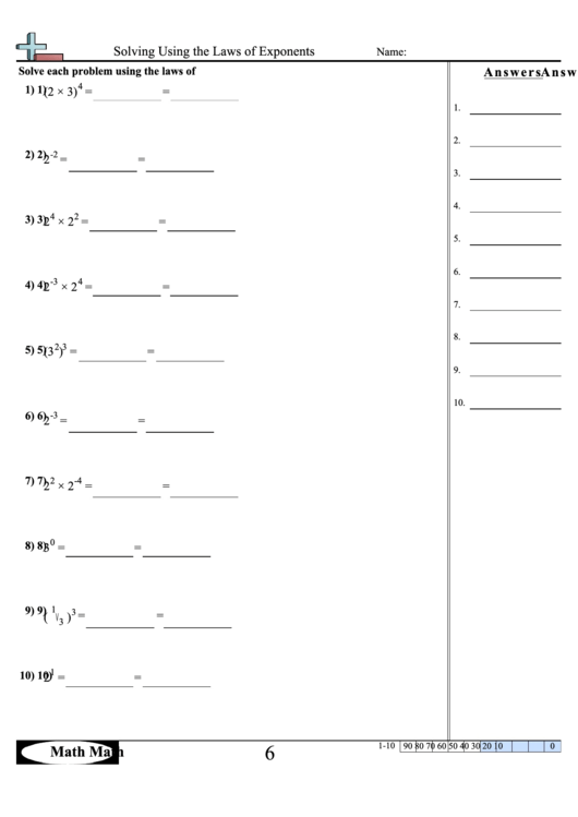 Solving Using The Laws Of Exponents Worksheet Printable pdf