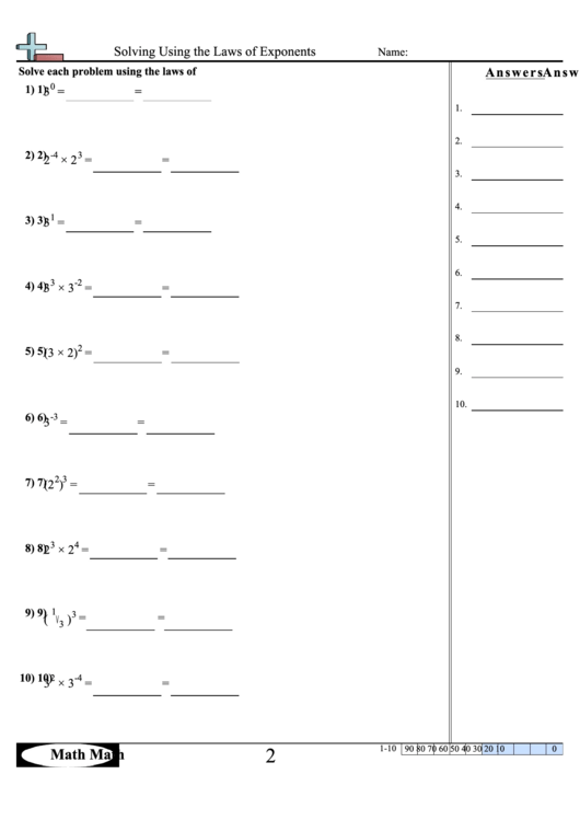 Solving Using The Laws Of Exponents Worksheet Printable pdf