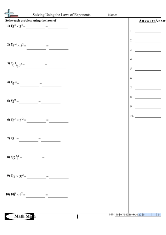 Solving Using The Laws Of Exponents Worksheet printable pdf download